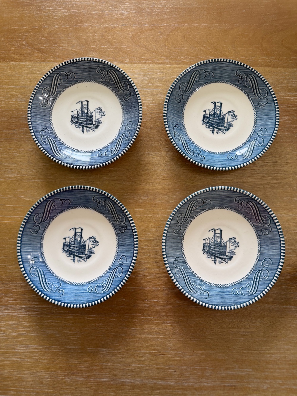 Vintage Blue & White Nautical Ceramic Salad Plates - Set of 4